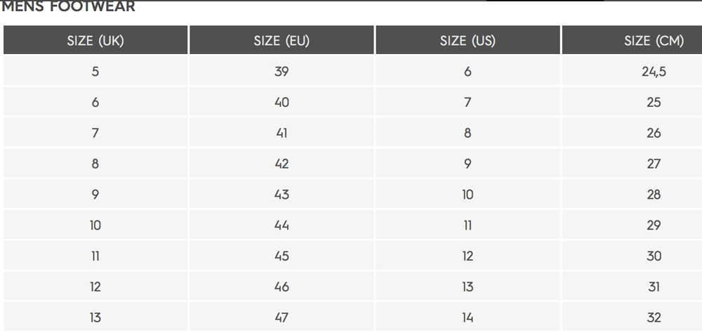 Quiksilver Sandals Size Chart