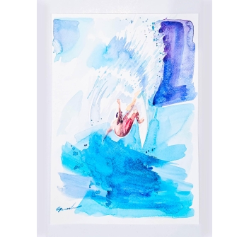 GANADU SURF ART ACQUERELLO 30x40 CM LONGBOARD GRAB