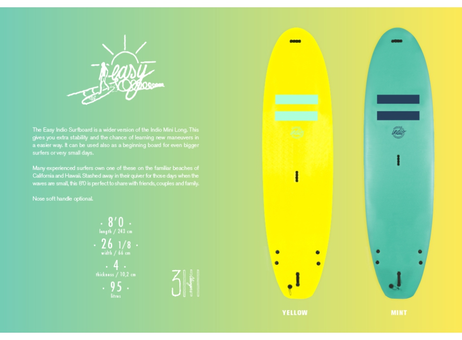 INDIO EASY GOING 8'0" BLUE CURACAO SOFTBOARD