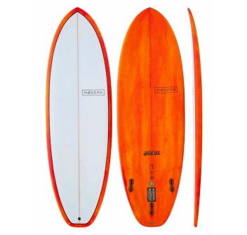 MODERN SURFBOARDS 5'10" HIGHLINE PU FCSII 3 FIN FIRE