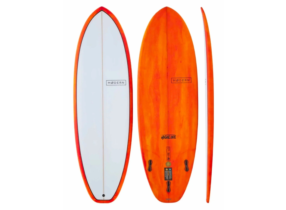 MODERN SURFBOARDS 5'10" HIGHLINE PU FCSII 3 FIN FIRE