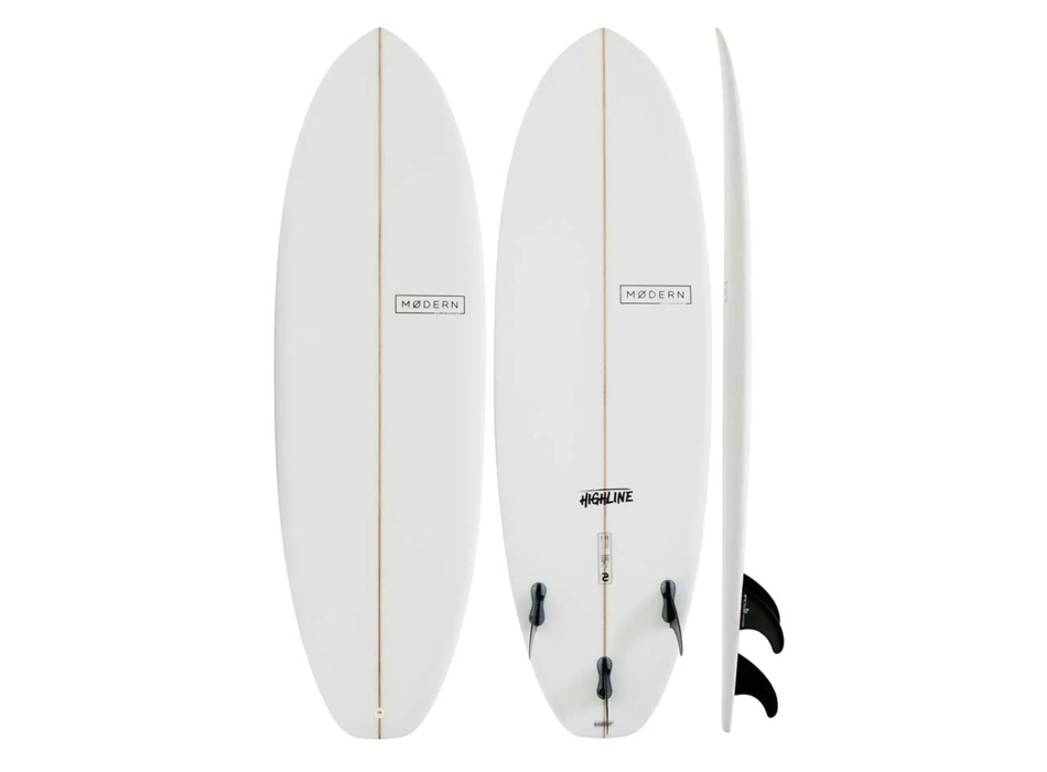 MODERN SURFBOARDS HIGHLINE 5'10" PU FCSII 3 FIN CLEAR