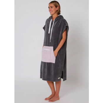 OCEAN & EARTH LADIES DAYDREAM HOODED PONCHO IN SPUGNA DONNA CHARCOAL
