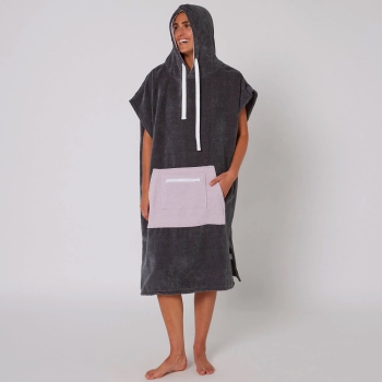 OCEAN & EARTH LADIES DAYDREAM HOODED PONCHO IN SPUGNA DONNA CHARCOAL