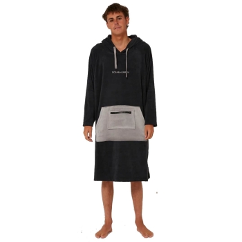 OCEAN & EARTH PONCHO SURF ESSENTIAL MANICA LUNGA HOODED ADULTO DULL BLACK