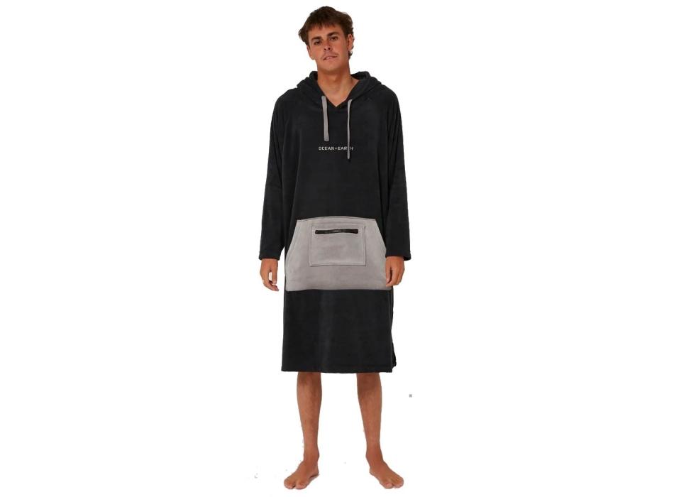 OCEAN & EARTH PONCHO SURF ESSENTIAL MANICA LUNGA HOODED ADULTO DULL BLACK
