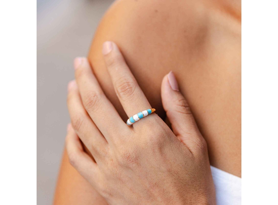 PURA VIDA ANELLO STRIPED ENAMEL GOLD RING