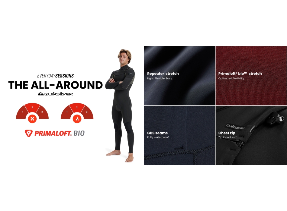 QUIKSILVER 5/4/3 EVERYDAY SESSIONS CHEST ZIP HOOD MUTA CON PRIMALOFT