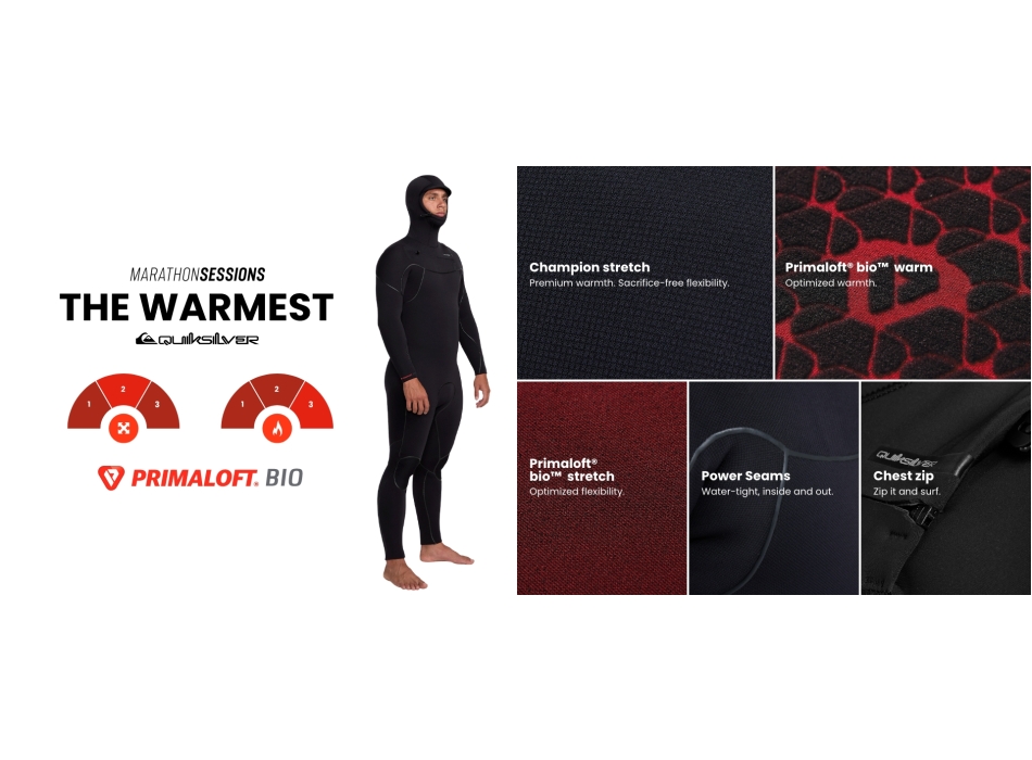 QUIKSILVER 5/4 MARATHON SESSIONS CHEST ZIP MUTA CON CAPPUCCIO