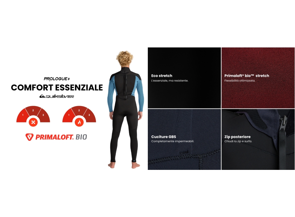 QUIKSILVER PROLOGUE+ 4/3 BACK ZIP MUTA INTERA CON PRIMALOFT