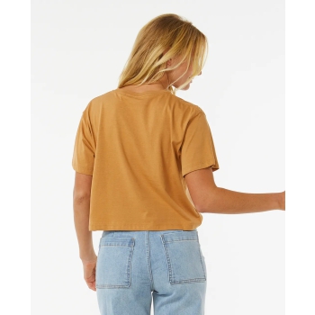RIP CURL BLOCK PARTY CROP T-SHIRT DONNA LIGHT BROWN