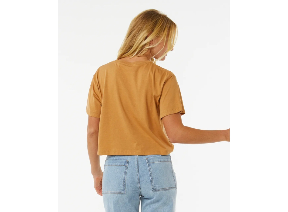 RIP CURL BLOCK PARTY CROP T-SHIRT DONNA LIGHT BROWN