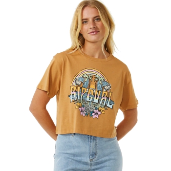 RIP CURL BLOCK PARTY CROP T-SHIRT DONNA LIGHT BROWN