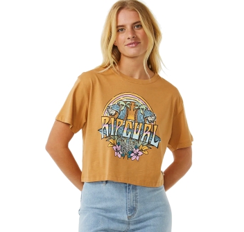 RIP CURL BLOCK PARTY CROP T-SHIRT DONNA LIGHT BROWN