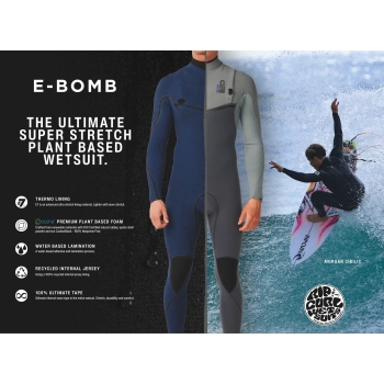 RIP CURL E-BOMB 5/4 MUTA INVERNALE CON CAPPUCCIO ZIP FREE BLACK
