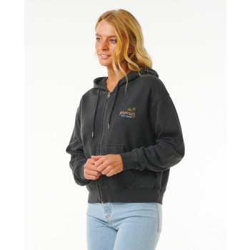 RIP CURL HIGH TIDE SCENIC RELAXED FELPA CON ZIP E CAPPUCCIO DONNA WASHED BLACK