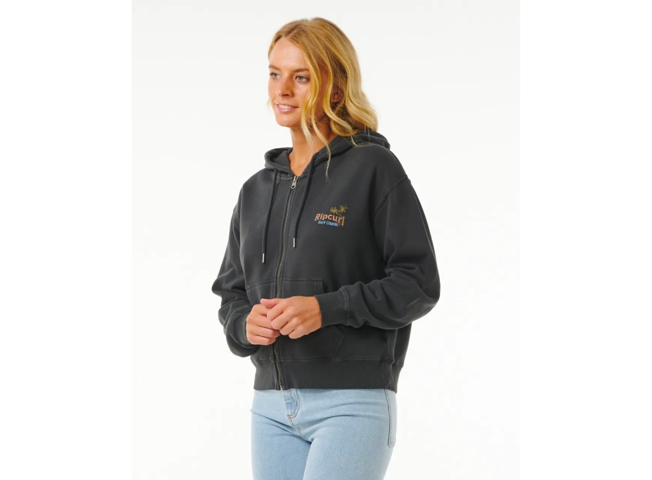 RIP CURL HIGH TIDE SCENIC RELAXED FELPA CON ZIP E CAPPUCCIO DONNA WASHED BLACK