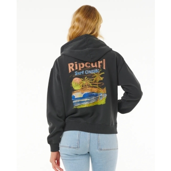 RIP CURL HIGH TIDE SCENIC RELAXED FELPA CON ZIP E CAPPUCCIO DONNA WASHED BLACK