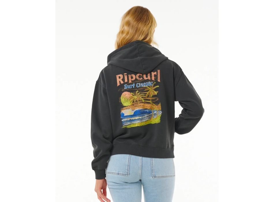 RIP CURL HIGH TIDE SCENIC RELAXED FELPA CON ZIP E CAPPUCCIO DONNA WASHED BLACK