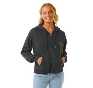 RIP CURL HIGH TIDE SCENIC RELAXED FELPA CON ZIP E CAPPUCCIO DONNA WASHED BLACK