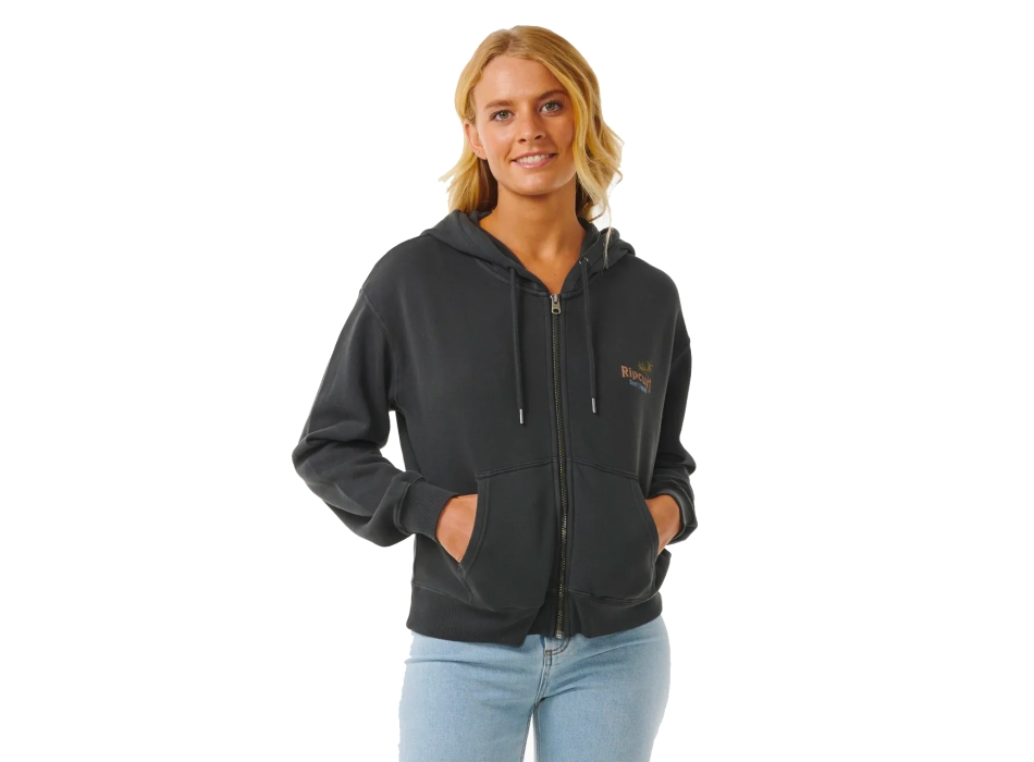 RIP CURL HIGH TIDE SCENIC RELAXED FELPA CON ZIP E CAPPUCCIO DONNA WASHED BLACK