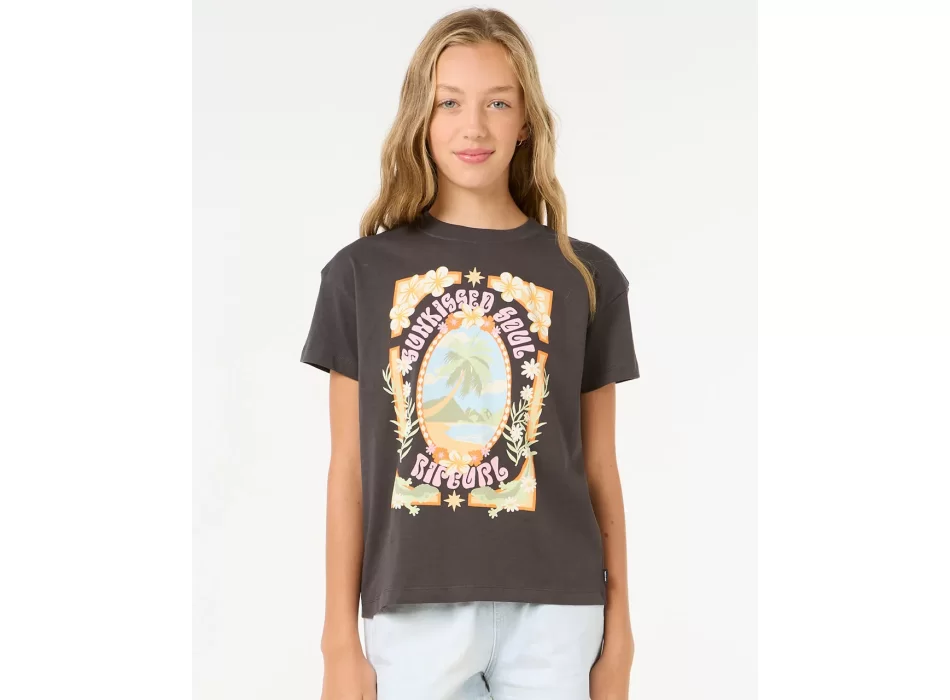 RIP CURL ISLAND BLISS ART T-SHIRT RAGAZZA WASHED BLACK