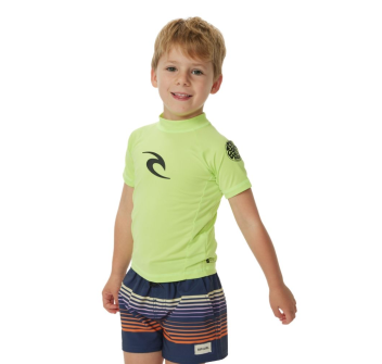 RIP CURL LYCRA BAMBINO BRAND WAVE MANICHE CORTE PROTEZIONE UV 50+ LIME
