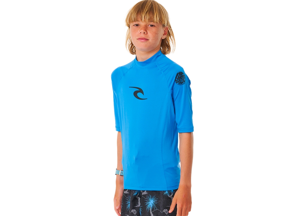 RIP CURL LYCRA BOYS MANICHE CORTE PROTEZIONE UV 50+ BLUE GUM