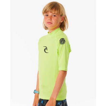 RIP CURL LYCRA BOYS MANICHE CORTE PROTEZIONE UV 50+ LIME