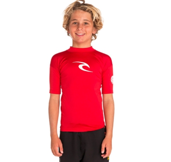 RIP CURL LYCRA BOYS MANICHE CORTE PROTEZIONE UV 50+ RED