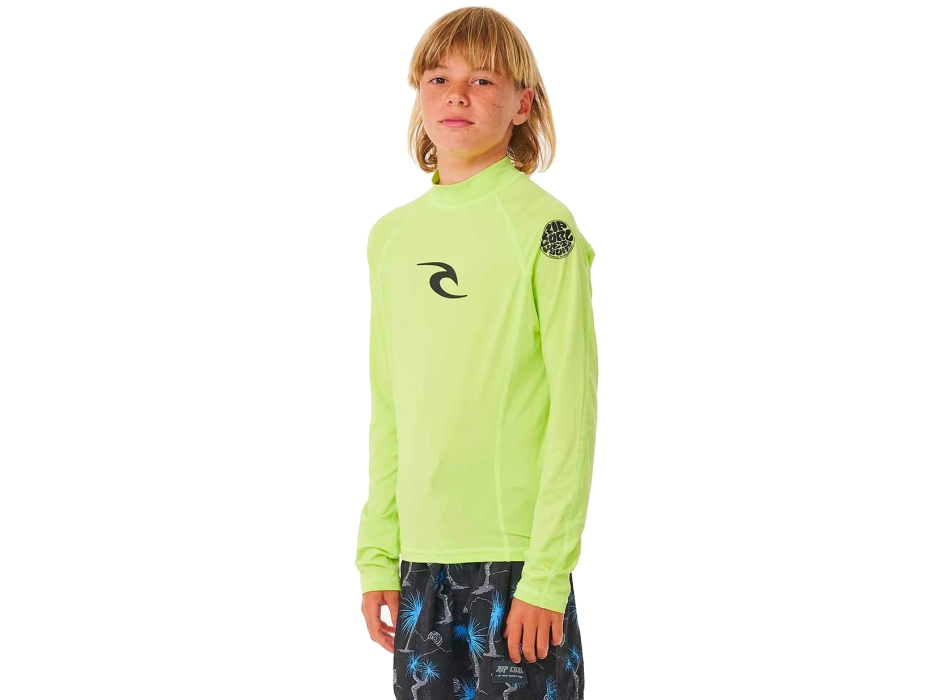 RIP CURL LYCRA BRAND WAVE BOYS MANICHE LUNGHE PROTEZIONE UV 50+ LIME