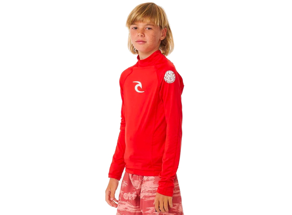 RIP CURL LYCRA BRAND WAVE BOYS MANICHE LUNGHE PROTEZIONE UV 50+ RED