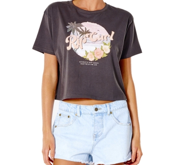RIP CURL ON THE COAST CROP TEE DONNA WASHED BLACK