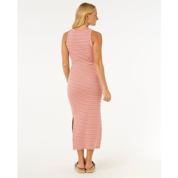 RIP CURL VESTITO HIGH TIDE STRIPE RIB MIDI DRESS PINK
