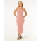 RIP CURL VESTITO HIGH TIDE STRIPE RIB MIDI DRESS PINK