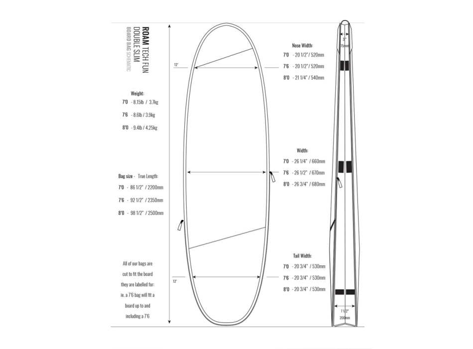 ROAM 7'6" SACCA DOPPIA SLIM TECH BAG FUNBOARD