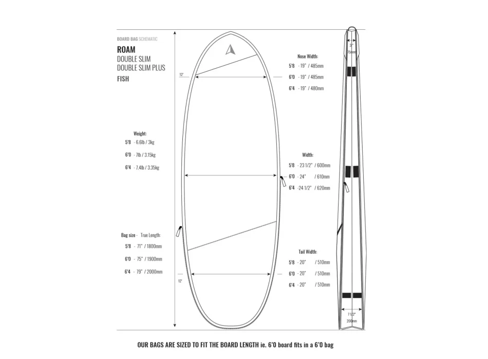 ROAM 8'0" SACCA DOPPIA SLIM TECH BAG FUNBOARD