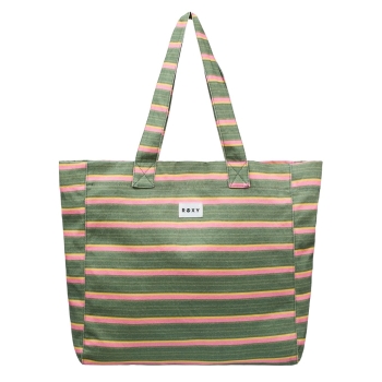 ROXY ANTI BAD VIBES BORSA TOTE OIL GREEN SAY IT WITH STRIPES