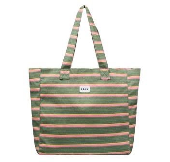 ROXY ANTI BAD VIBES BORSA TOTE OIL GREEN SAY IT WITH STRIPES