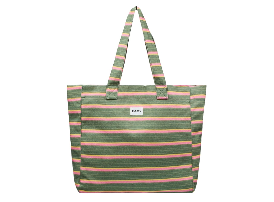 ROXY ANTI BAD VIBES BORSA TOTE OIL GREEN SAY IT WITH STRIPES