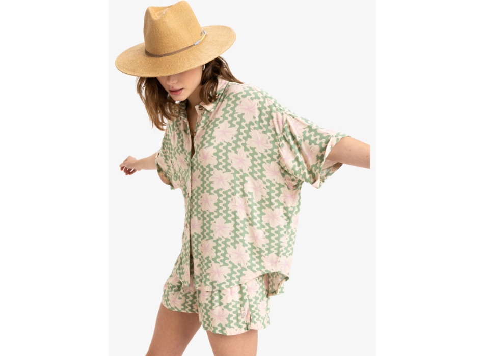 ROXY CAMICIA BEACH NOSTALGIA BASIL PARTY WAVES VERDE