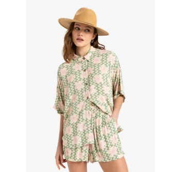 ROXY CAMICIA BEACH NOSTALGIA BASIL PARTY WAVES VERDE