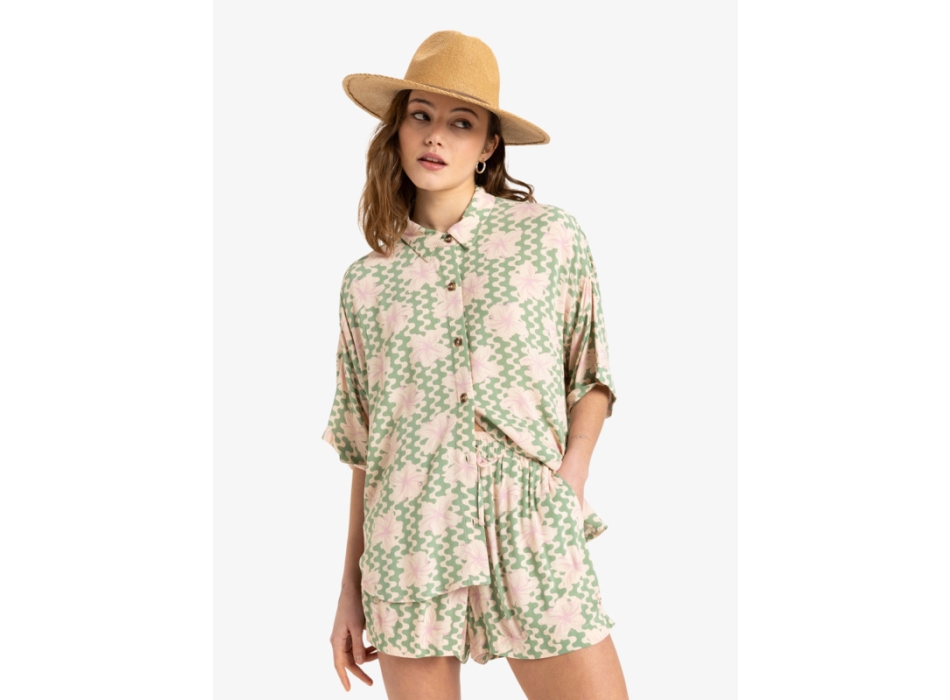 ROXY CAMICIA BEACH NOSTALGIA BASIL PARTY WAVES VERDE