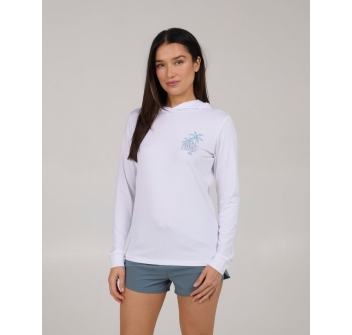 SALTY CREW A FRAME MAGLIA TECNICA CON MANICHE LUNGHE E CAPPUCCIO SUN SHIRT WHITE