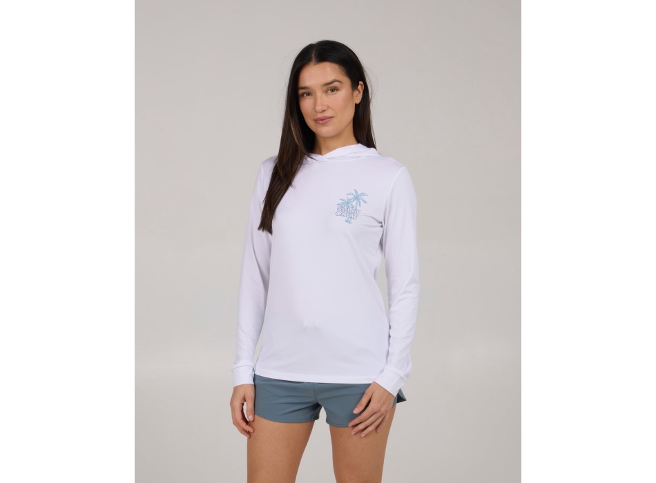 SALTY CREW A FRAME MAGLIA TECNICA CON MANICHE LUNGHE E CAPPUCCIO SUN SHIRT WHITE