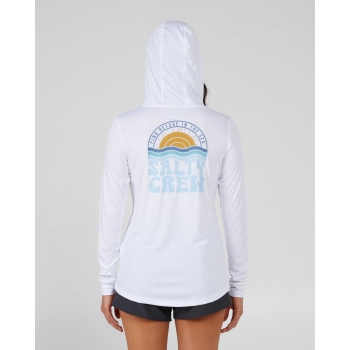 SALTY CREW SUNDOWN MAGLIA TECNICA CON MANICHE LUNGHE E CAPPUCCIO SUN SHIRT WHITE