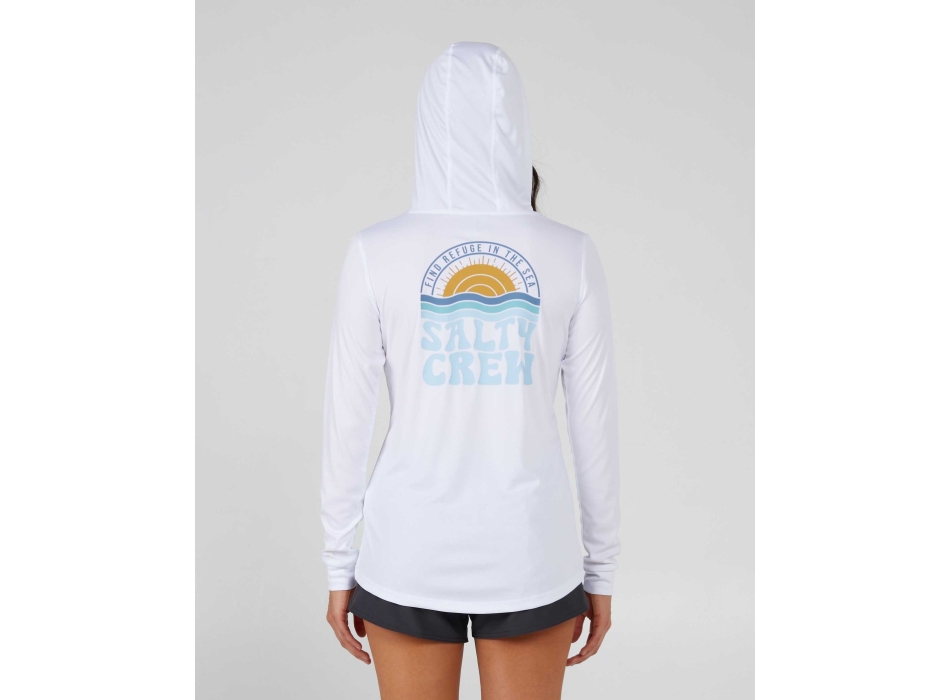 SALTY CREW SUNDOWN MAGLIA TECNICA CON MANICHE LUNGHE E CAPPUCCIO SUN SHIRT WHITE