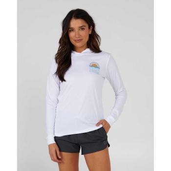 SALTY CREW SUNDOWN MAGLIA TECNICA CON MANICHE LUNGHE E CAPPUCCIO SUN SHIRT WHITE