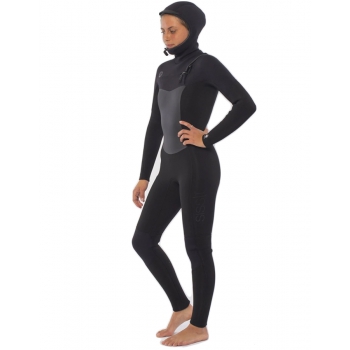 SISSTREVOLUTION SEVEN SEAS 5/4 HOODED CHEST ZIP FULL WETSUIT BLACK